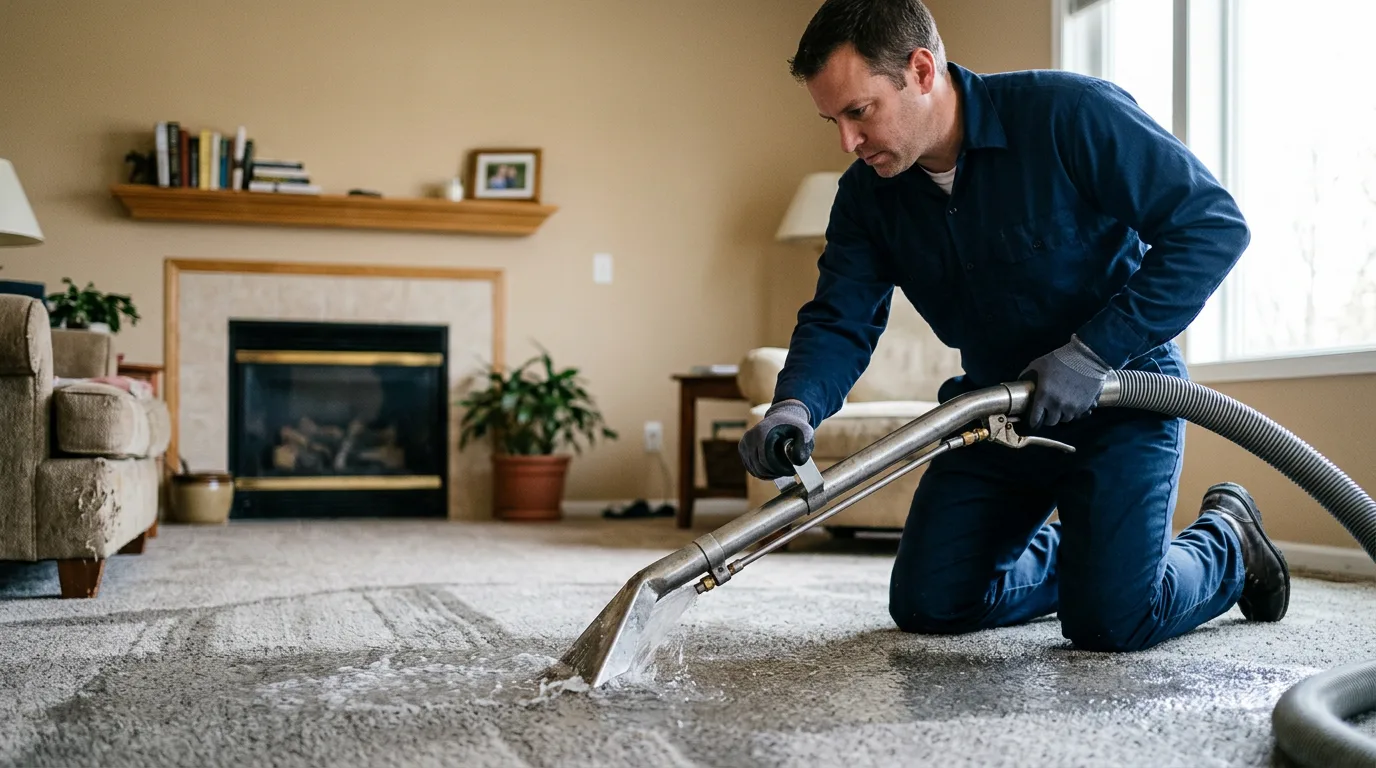Water damage restoration technician working near Ancona, IL